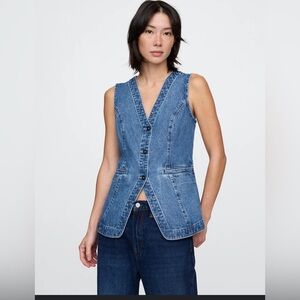Gap Longline Denim Vest Sleeveless Button Front Blue Jean Size Medium